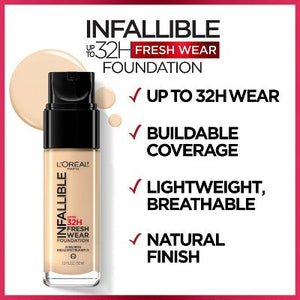 L'Oreal Paris Infallible 32HR Fresh Wear Foundation SPF 25 410 Ivory 1 fl oz - New