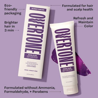 Overtone Royal Plum Daily Conditioner- Semi-Permanent Purple Hair Color  4.5 oz - New