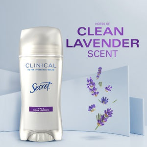 Secret Clinical Invisible Solid Antiperspirant & Deodorant Clean Lavender 2.6oz - Imperfect Box