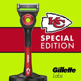 Gillette Labs Mens Special NFL Chiefs Edition Shaving Razor with 4 Refills and Magnetic Stand - New