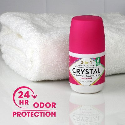 Crystal 3-in-1 Natural Mineral Roll-On Deodorant Unscented 2.25 fl oz - New
