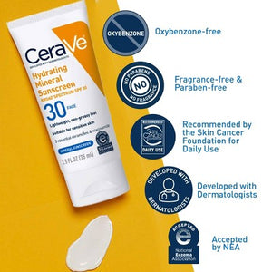 CeraVe Hydrating Mineral Face Sunscreen Lotion & SPF 30 2.5oz - Imperfect Box