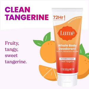 Lume Whole Body Women's Invisible Cream Tube Deodorant Clean Tangerine Scent 2.2oz - New