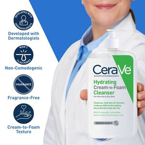 CeraVe Hydrating Cream-to-Foam Face Wash with Hyaluronic Acid 16 fl oz - New