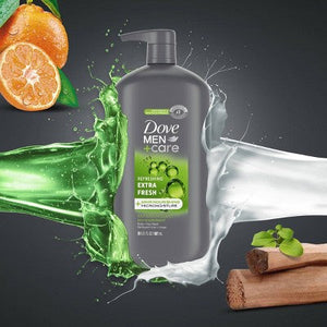 Dove Men+Care Extra Fresh Refreshing Body &Face Wash Pump 30 fl oz - Imperfect container