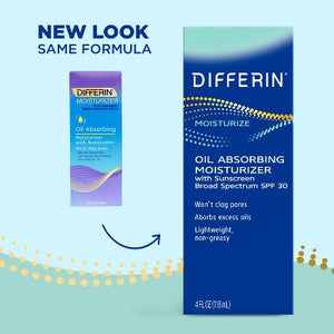Differin Oil Absorbing Moisturizer with Sunscreen, Broad-Spectrum UVA/UVB - SPF 30 - 4oz
