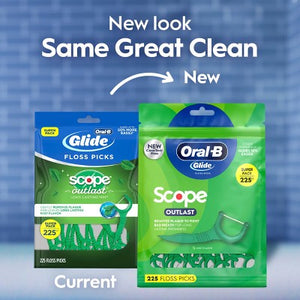 Oral-B Glide with Scope Outlast Dental Floss Picks Mint 225ct - New