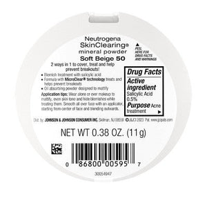 Neutrogena Skin Clearing Pressed Powder 50 Soft Beige 0.38oz - New