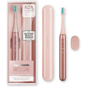 AquaSonic Icon Rechargeable Electric Toothbrush Magnetic Holder, Slim Travel Case, 2 Brushing Modes, Timer Pink - Imperfect Box