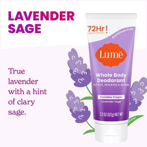 Lume Whole Body Women's Invisible Cream Tube Deodorant Lavender Sage Scent 2.2oz - New