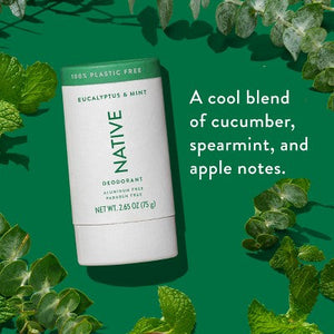 Native Solid Deodorant for Men; Women Eucalyptus; Mint Aluminum; Plastic Free 2.65oz - Imperfect Container