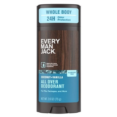 Every Man Jack All Over Solid Deodorant Coconut + Vanilla 2.6oz - New