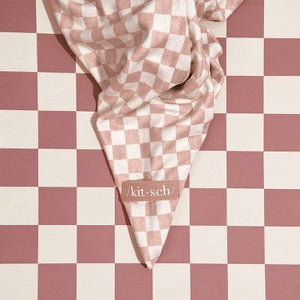 Kitsch Extra Large Quick-Dry Hair Towel Wrap Terracotta Checker - New