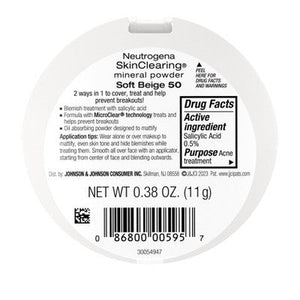 Neutrogena Skin Clearing Pressed Powder 50 Soft Beige 0.38oz - New