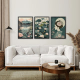 Japanese Nature Wall Art Set. Geisha Poster, Fuji Mountain