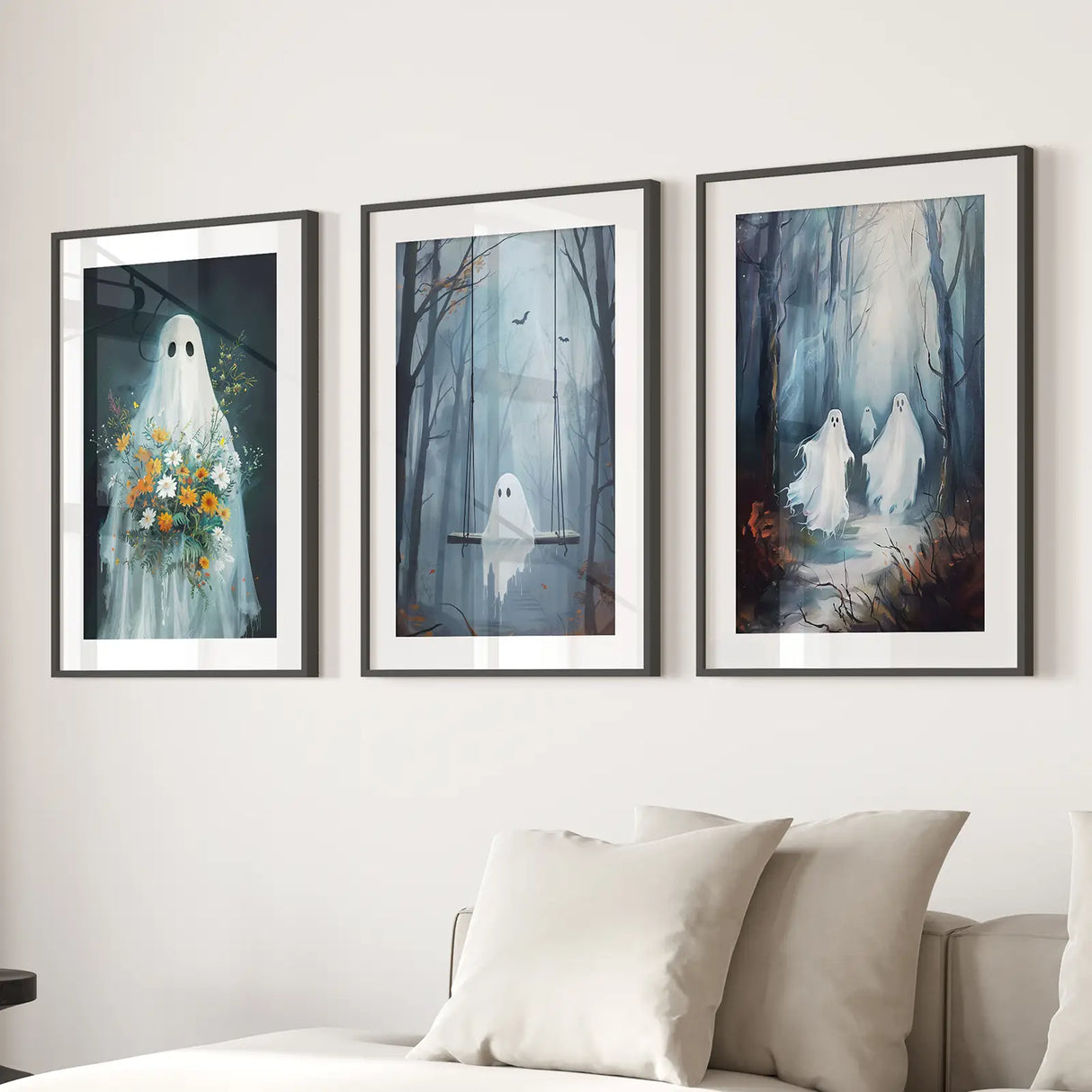 Cute Ghosts Halloween Art Print Gothic Decor Set