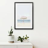 Girl's Nursery Wall Decor. Pink Umbrella, Blue Ocean