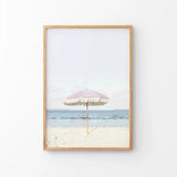Girl's Nursery Wall Decor. Pink Umbrella, Blue Ocean