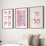 Trendy Pink Bows Wall Art Girly Print Decor Set