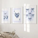 Blue Coquette Bows Wall Art Set of 3 Prints Decor