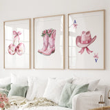 Cowgirl Hat and Boots Wall Art Pink Poster Set