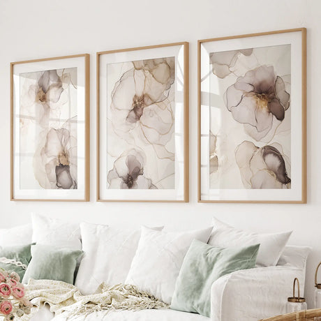 Watercolor Floral Abstract. Modern 3 Piece Wall Decor