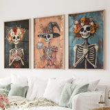 Cozy Floral Skeleton Wall Art Decor Poster Set