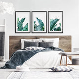 Green Banana Leaves 3 Piece Set. Tropical Wall Art