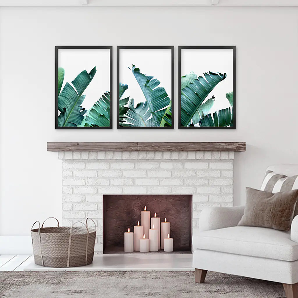 Green Banana Leaves 3 Piece Set. Tropical Wall Art