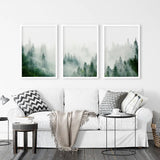 Evergreen Misty Forest Triptych. Set of 3 Prints