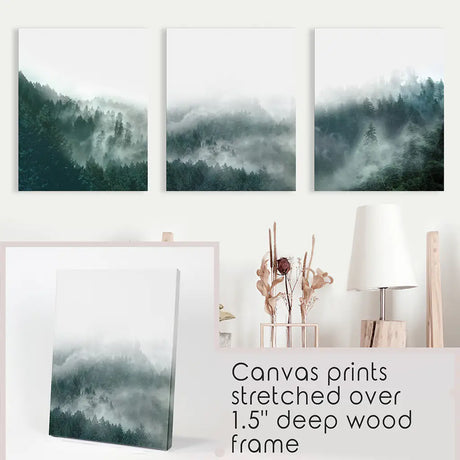 Large Foggy Forest Wall Art Set. Scandinavian Decor