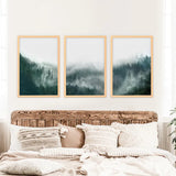 Large Foggy Forest Wall Art Set. Scandinavian Decor