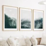 Large Foggy Forest Wall Art Set. Scandinavian Decor