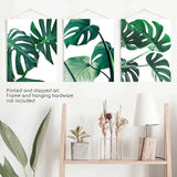 3 Piece Green Monstera Leaf Print Set. Tropical Decor