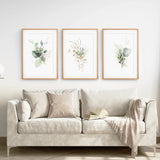 Green Watercolor Botanical Herbal Wall Art Set of 3 Prints