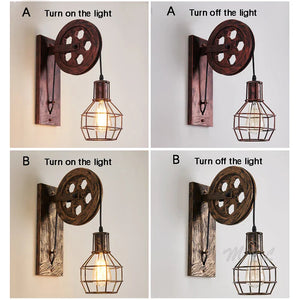 Vintage Industrial Pulley Wall Sconce LED Bedroom Mirror Retro Wall Light