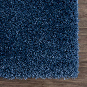 Faina Solid Dark Blue Shag Washable Area Rug - Clearance