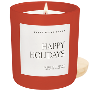 Happy Holidays Soy Candle - Red Matte Jar - 15 oz (Christmas)