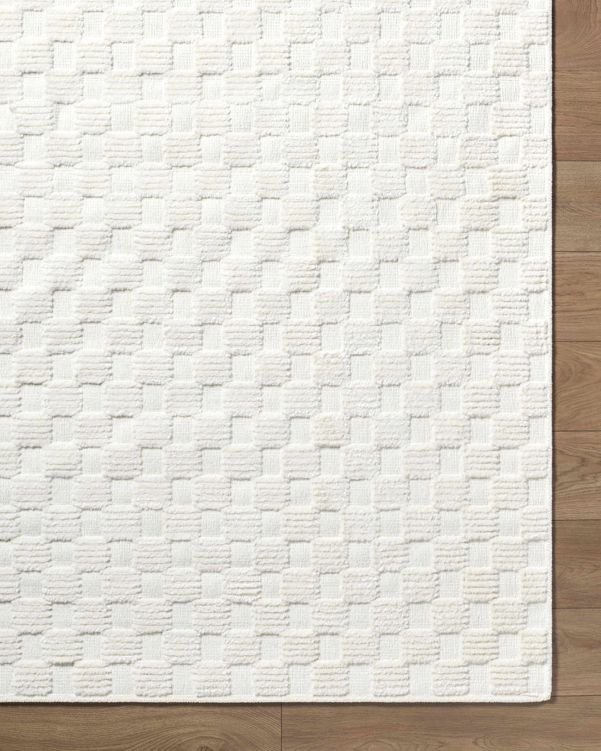 Anthea Off-White 3D Checkered Washable Rug