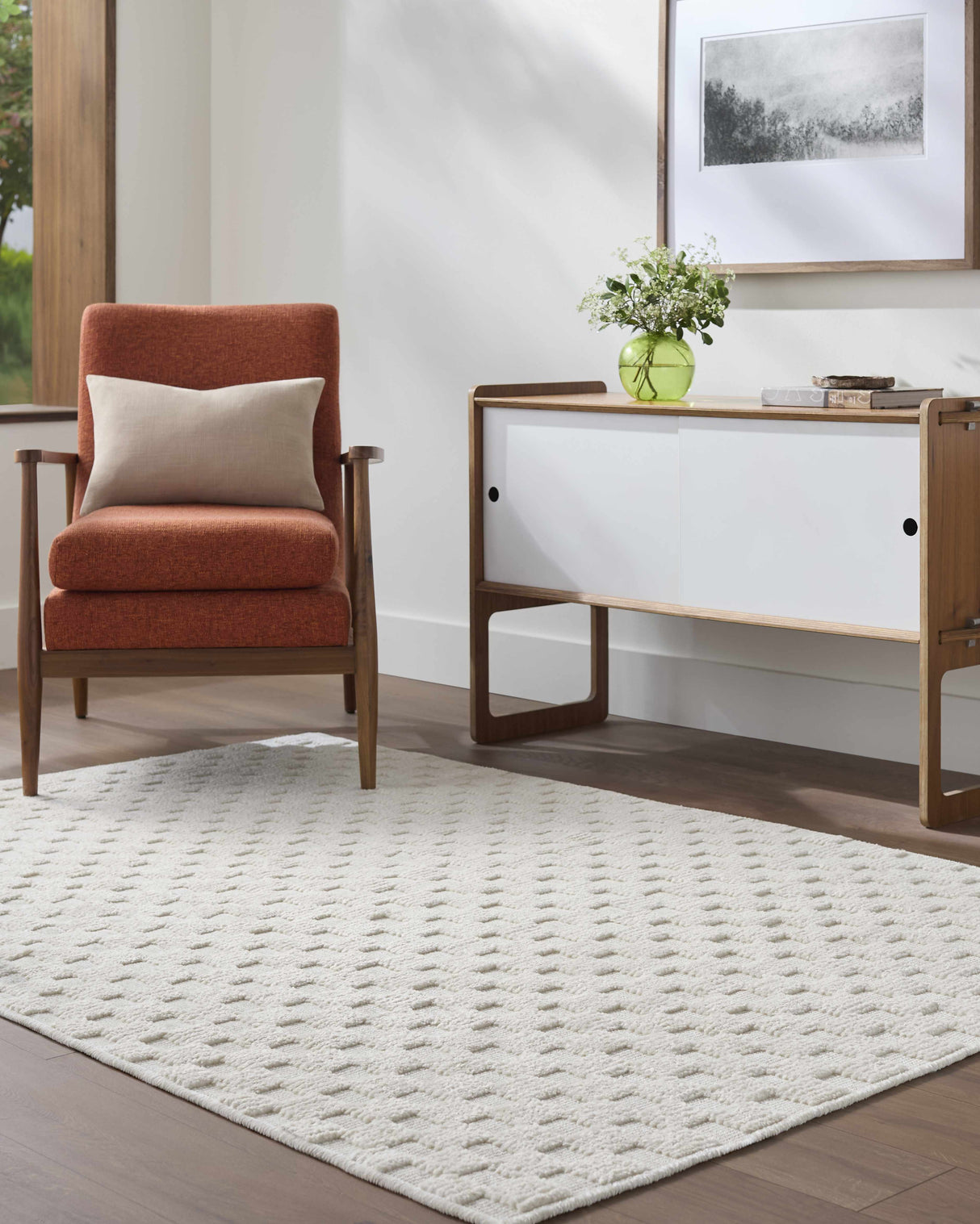 Anthea Off-White 3D Checkered Washable Rug