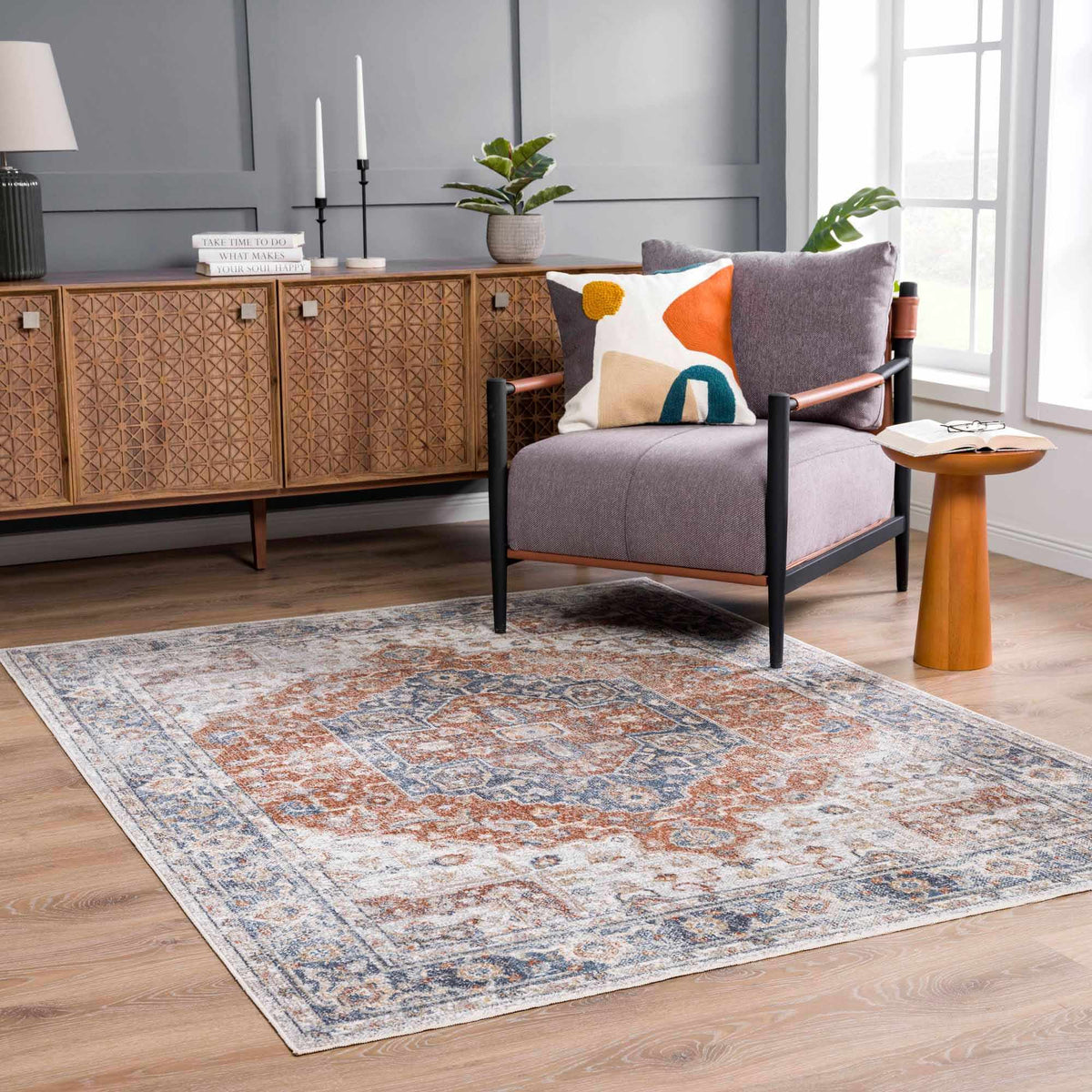 Boutique Rugs Akram Gray & Orange Washable Area Rug - view 3
