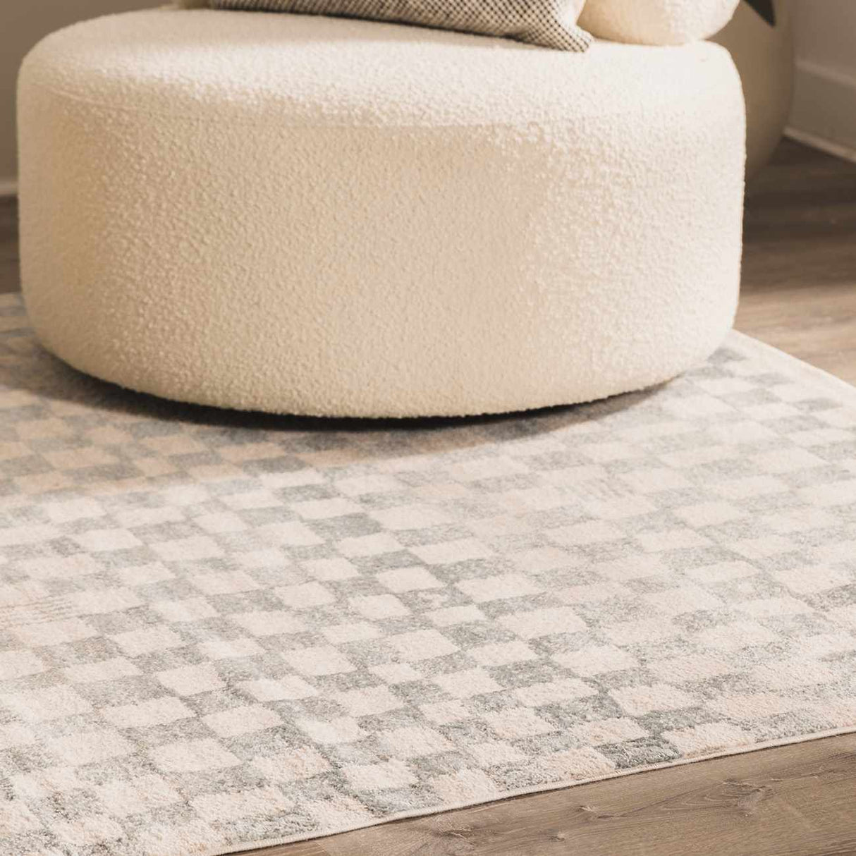 Benjy Cream & Light Blue Checkered Area Rug