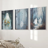 Cute Ghosts Halloween Art Print Gothic Decor Set