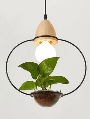 Art Deco LED Plant Pendant Light Wood Base Rustic Hanging Lamp for Dining Cafe Bar