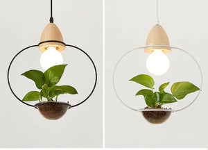 Art Deco LED Plant Pendant Light Wood Base Rustic Hanging Lamp for Dining Cafe Bar