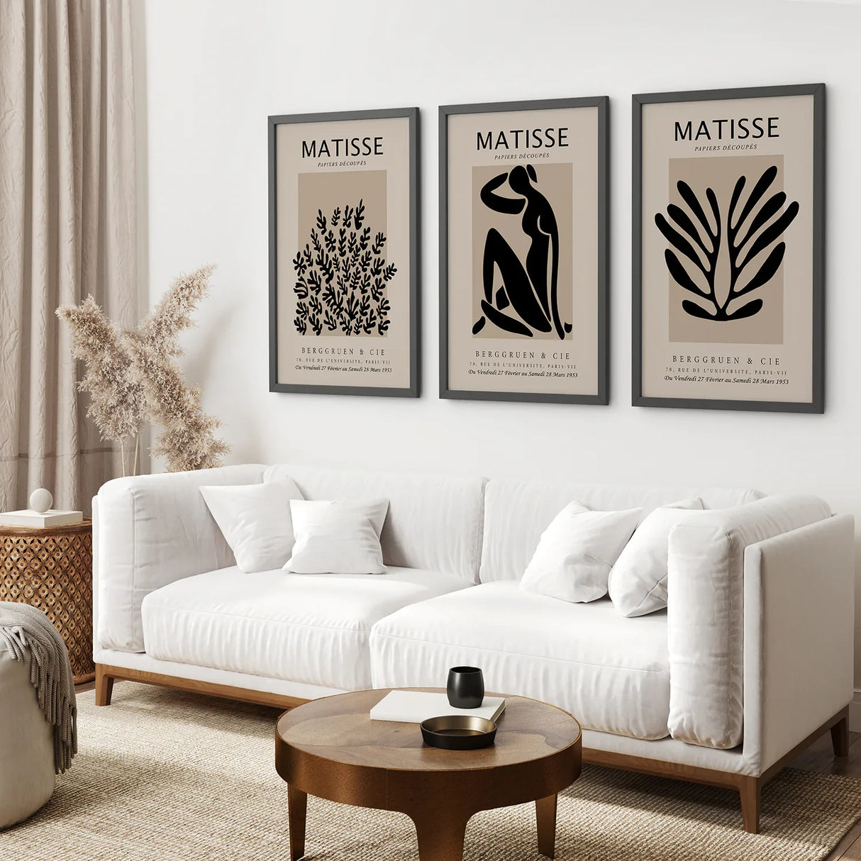 Black and Beige Matisse Set of 3 Posters. Vintage Style