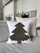 Forest Green Tufted Christmas Tree Pillow Cover