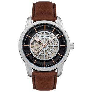 Thomas Earnshaw Men's Radius Skele 45mm Black Dial Leather Watch