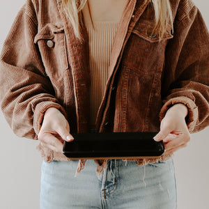 Black Stoneware Tray 8x4 Inch Matte Finish