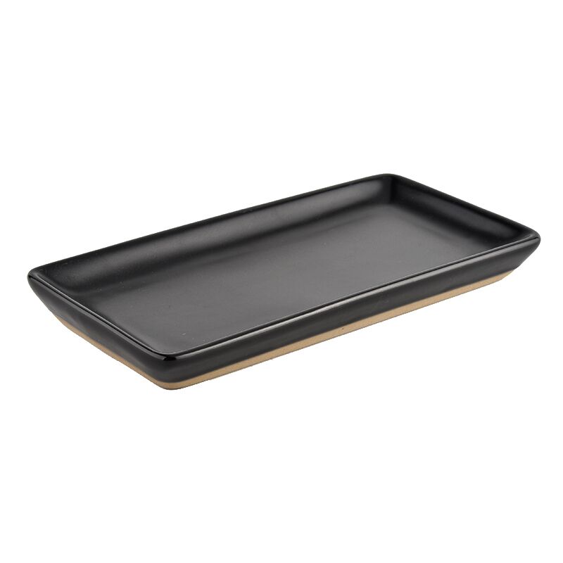 Black Stoneware Tray 8x4 Inch Matte Finish